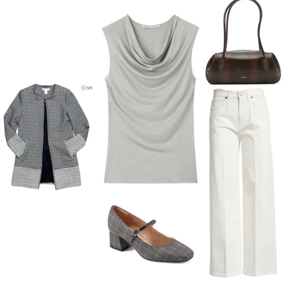 BLACK/CREAM blazer H&M Textured Weave Long Sleeve Lined Jacket Womens Sz 8 - Picture 2 of 12